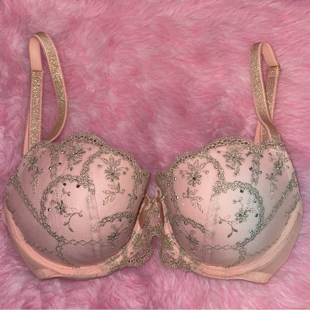 Vintage Y2K Victoria’s Secret bra crystal fairy Victorian lolita lace pink 32D